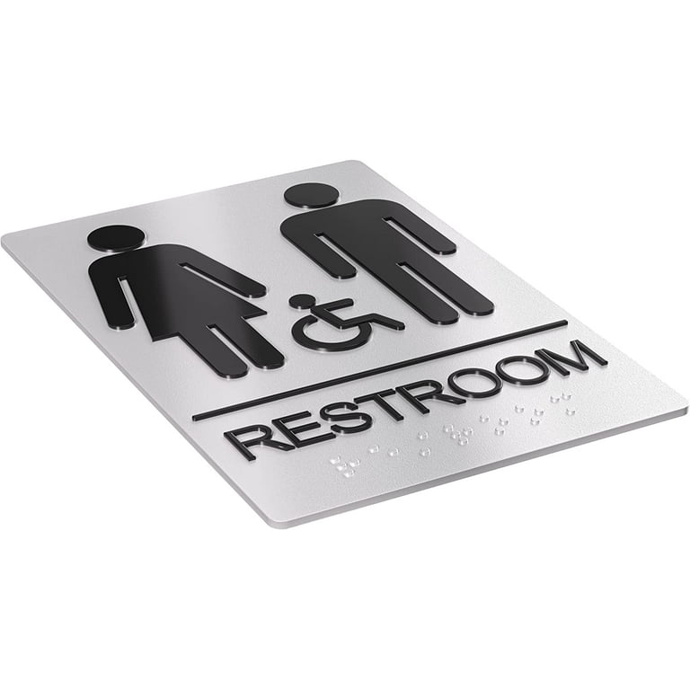 ADA Braille Restroom Signs - Self-Adhesive 9x6 Inch Unisex Bathroom Door Signs