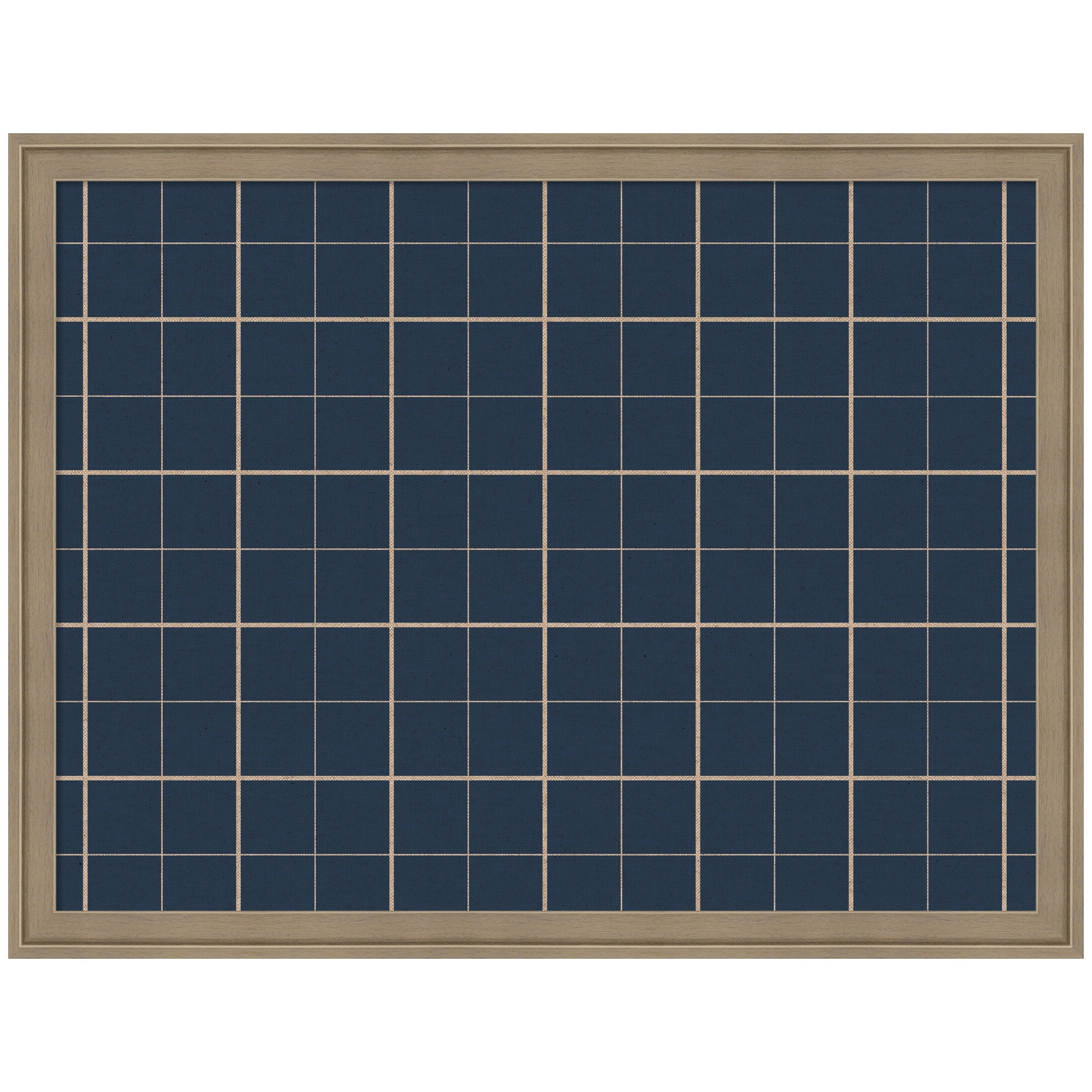 Kate and Laurel Framed Fabric Pinboard 26 x 20, Navy Blue Plaid Printed Linen Classic Bulletin Board for Use as a Vision Board or Wall Organization, Florence Light Brown Frame