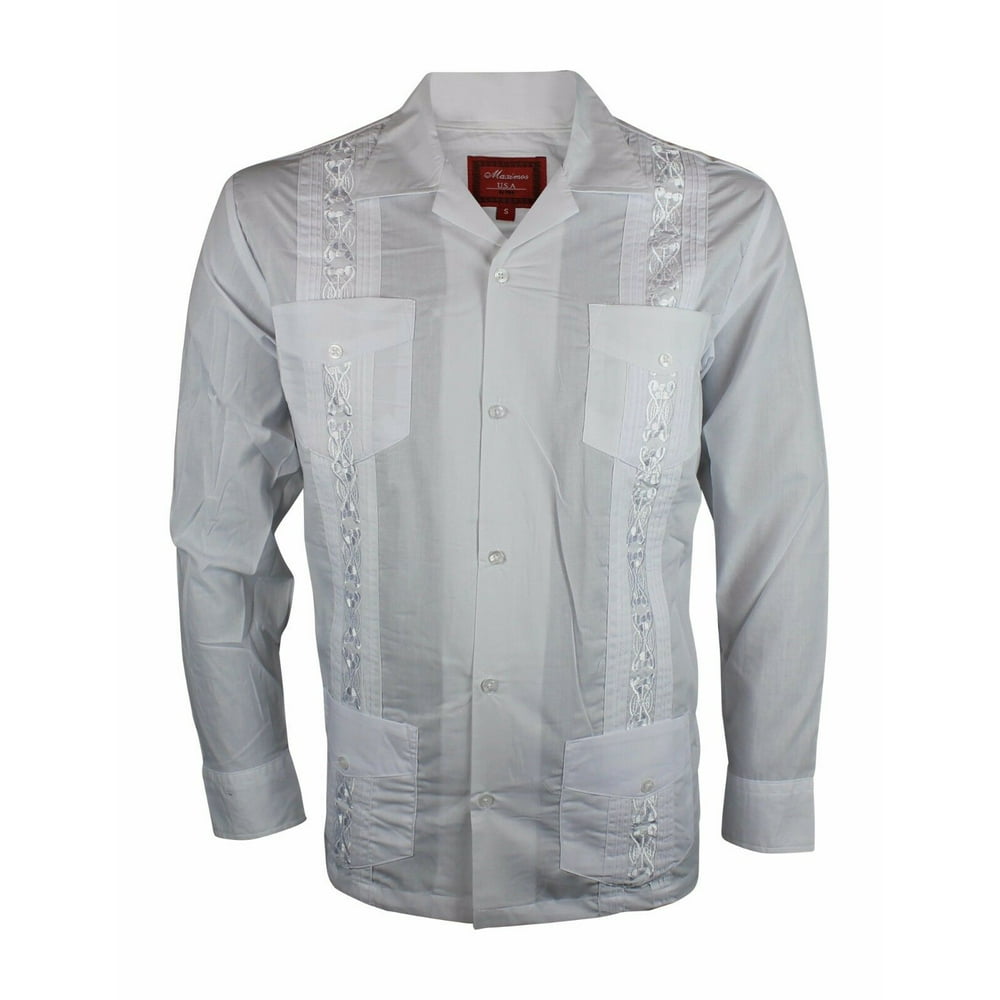 Maximos NEW GUAYABERA MEN MEXICAN CUBAN BARTENDER WEDDING LONG SLEEVE