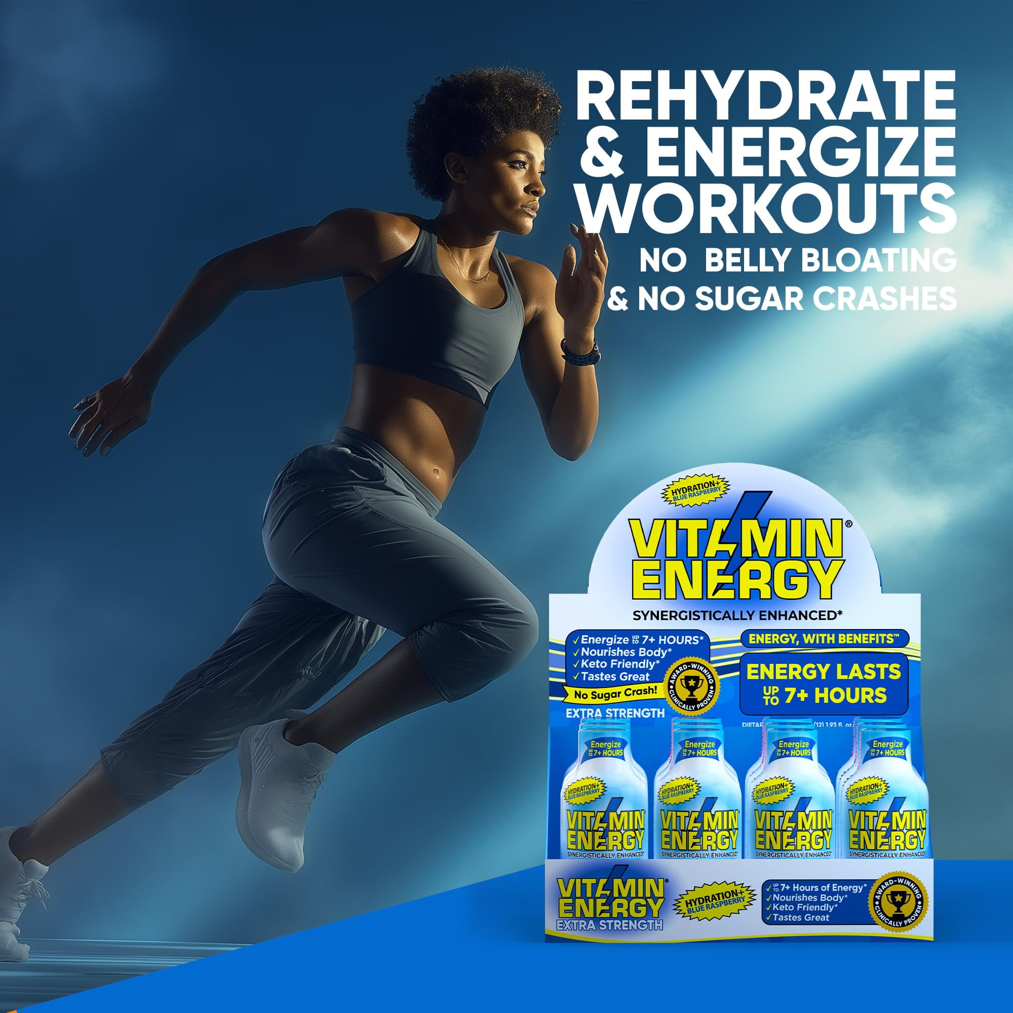 Vitamin Energy Hydration+ Shot, Blue Raspberry, 24 Pack – 260mg Natural Caffeine, Electrolytes & BCAAs, Zero Sugar, 1.93 fl oz