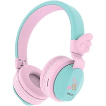 Riwbox BT05 Bluetooth Kids Headphones Wireless Foldable Headset Over Ear with Volume Limited and Mic/TF Card Compatible for iPad/iPhone/Tablet (Pink&Green)