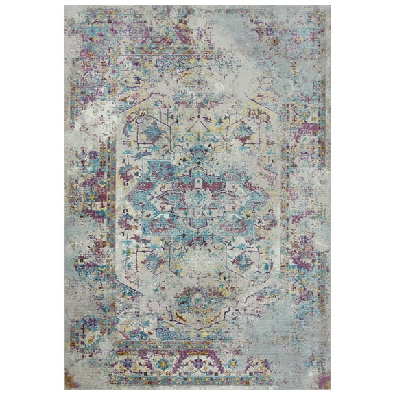 Rizzy Rugs Princeton Area Rug PRI101 Blue/Cream Bordered Faded 5' x 7' Rectangle