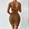 thumbnail image 5 of Wycnly Dresses for Women Party Club Sexy Cut-out Bodycon One Shoulder Strap Mini Dresses Slash Neck Sleeveless Color Patchwork Summer Short Formal Dress Brown m, 5 of 6