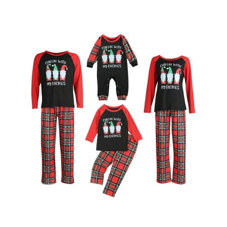 

Canis Christmas Family Pajamas Matching Set Pullover Patchwork Romper Plaid Trousers
