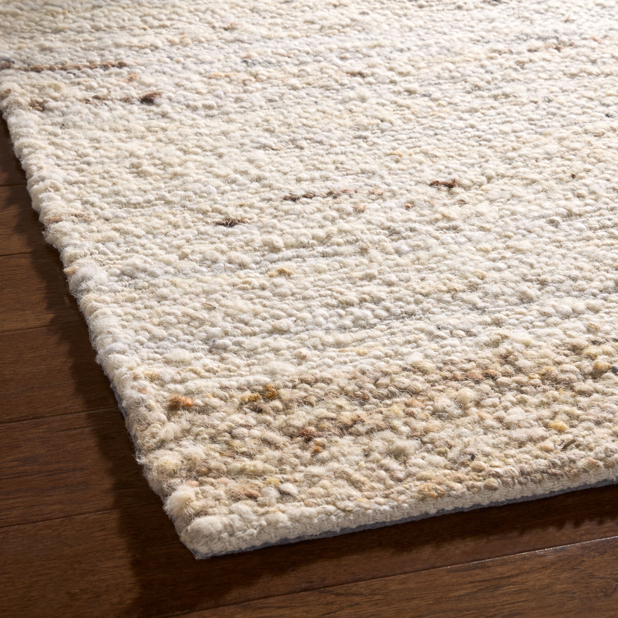 TOWN & COUNTRY TERRA Montana Textured Border Handcrafted 100% Wool Area Rug, Ivory/Beige, 3'x5'