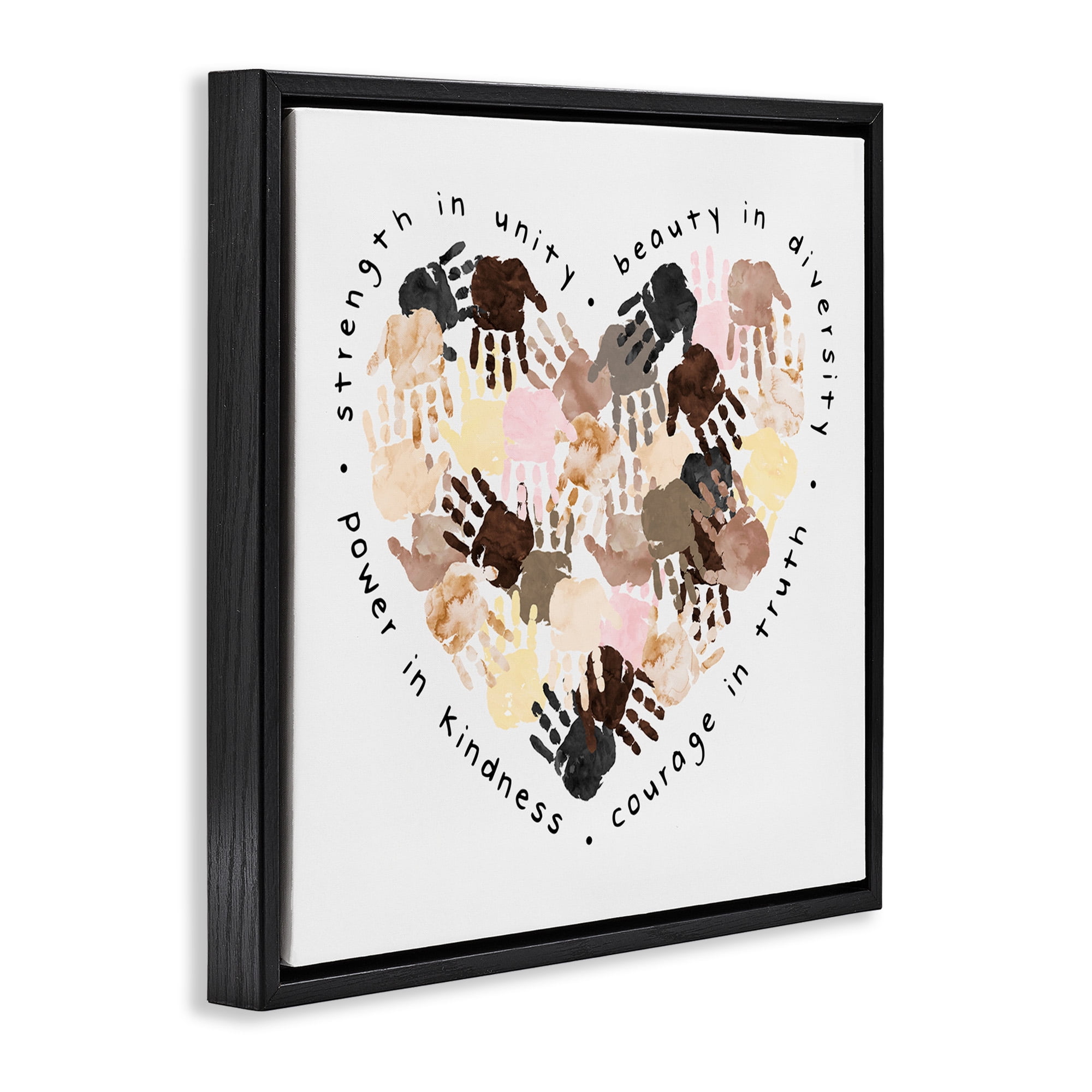 Stupell Industries Powerful Strength In Unity Heart Typography Painting Black Floater Framed Canvas Art Print Wall Art, 25 x 25