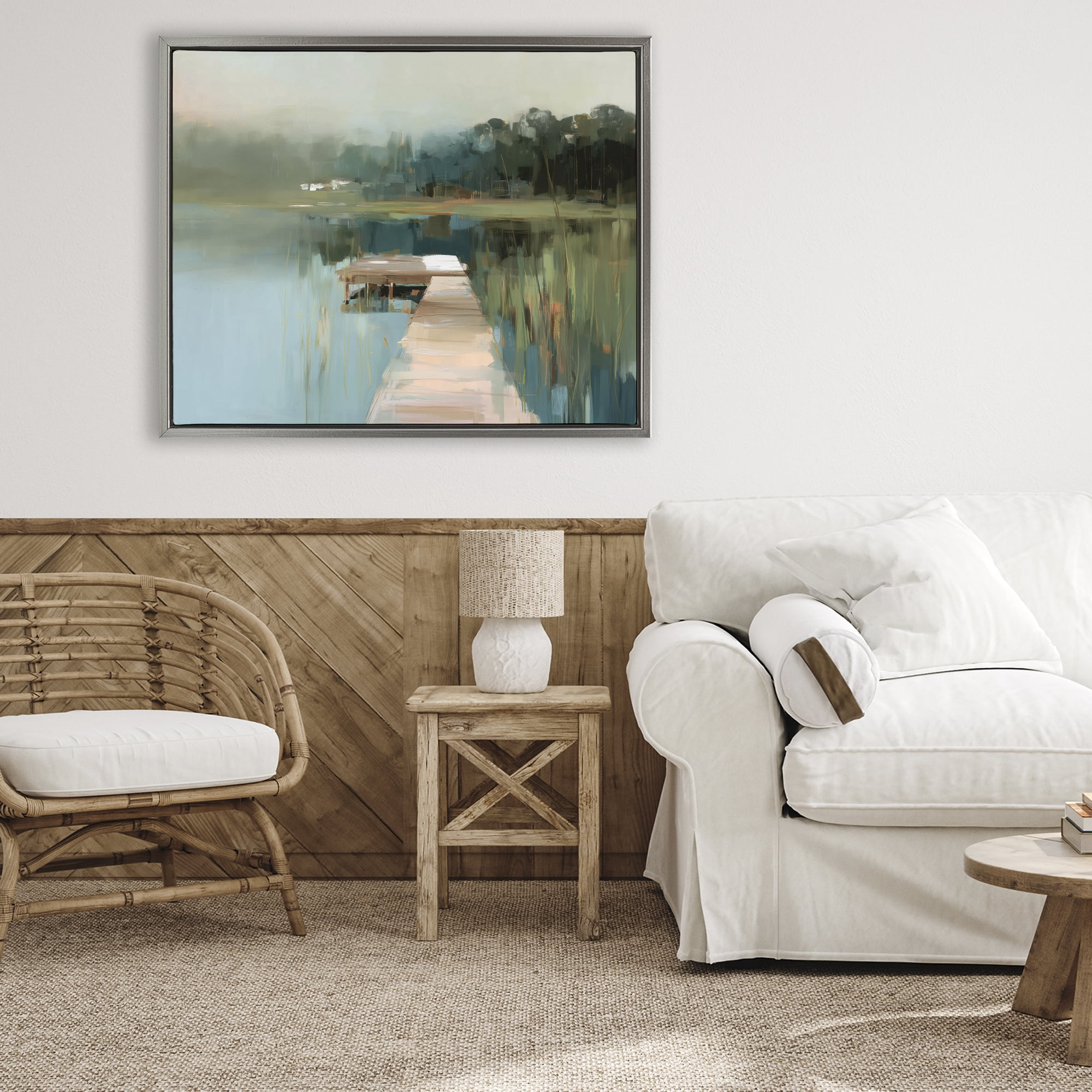 Stupell Industries Marsh Pier Abstraction Gray Framed Floater Canvas Wall Art, design by Kim Curinga