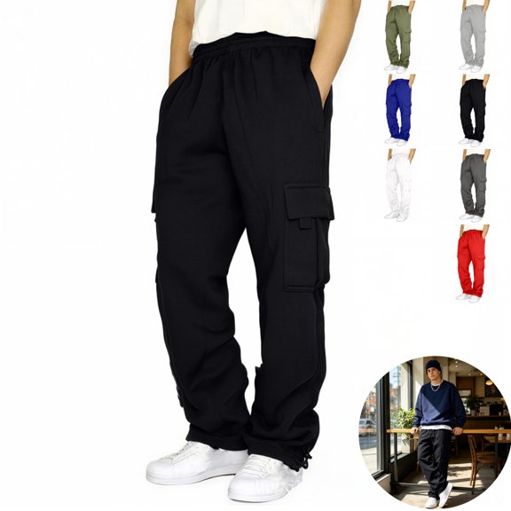 Clossjun Cargo Baggy Sweatpants for Men With Pockets Trendy Causal Daily Wear Drawstring Waist Pants Workout Athletic Pants L