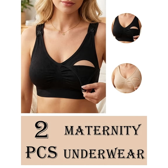 2-Pack Wire-Free Nursing Bras - Full Cup Support, Detachable Clips, Comfortable for Pregnancy & Breastfeeding