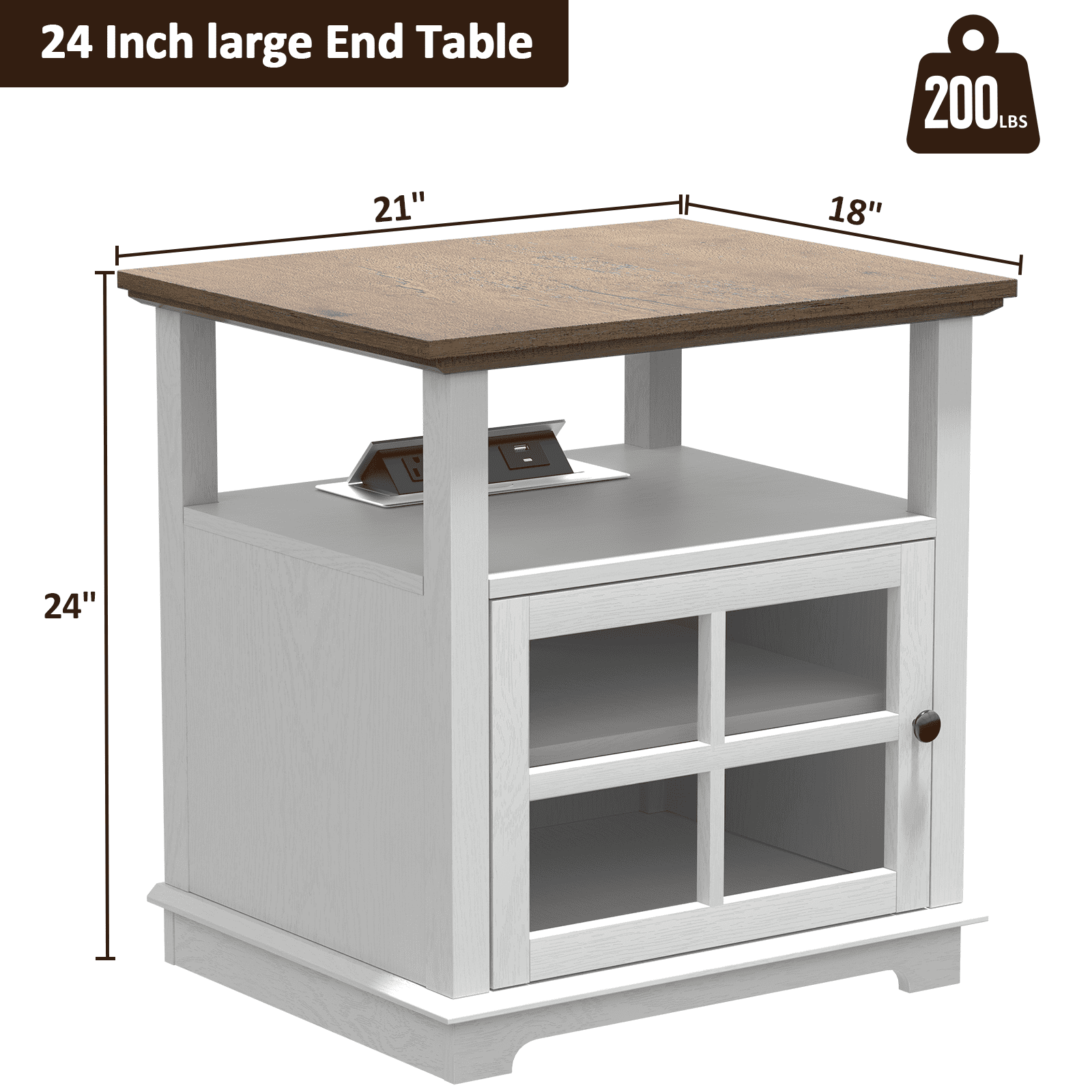 FAGAGA Wood Nightstands with Charging Station, End Table with Storage Shelf for Living Room, Vintage Bedside Table for Bedroom, Dorm | Whitewash