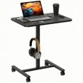 thumbnail image 1 of Bureau Debout à Hauteur Réglable avec Levage au Gaz, Table Mobile Portable pour Ordinateur Portable avec Roues et Crochet pour Écouteurs, 28 Pouces x 18,9 Pouces, Grain de Bois Noir, pour Bureau à Domicile, Chambre Ou Salon, 1 of 7