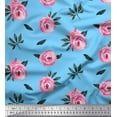 thumbnail image 1 of Soimoi Blue Cotton Duck Fabric Leaves & Ranunculus Floral Print Sewing Fabric Yard 44 Inch Wide, 1 of 3