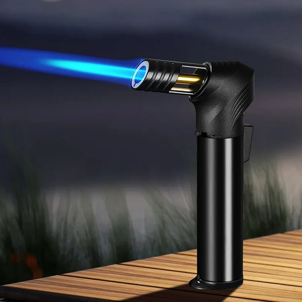Encendedor de llama ajustable, resistente al viento, recargable, portátil, cuerpo metálico, con puerto de butano, encendedor para velas, chimenea, barbacoa, uso exterior