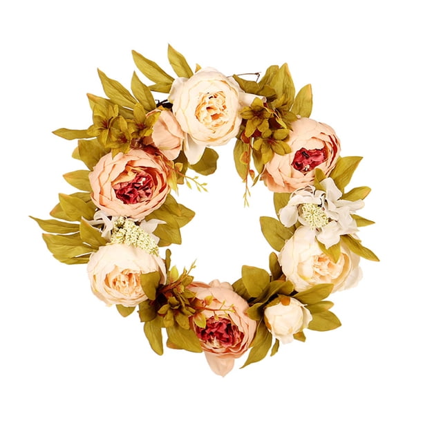 Ounissouiy Guirnalda simulada de peonía, anillo de ratán para decoración de plantas, accesorios de fotografía, de jardín para fiesta de boda, guirnaldas Color champagne Ounissouiy HA083780-03