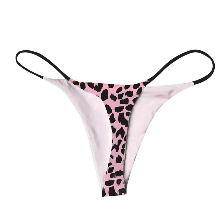 Sksloeg Plus Size Thongs Leopard Printed Bottom Low Rise G-String Panties  Low Waist T Back String Underpants Gift for Women,Pink L