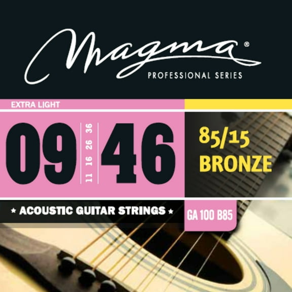 Magma Acoustic Guitar Strings Ultra Light Gauge 85/15 Bronze Set, .009 - .046 (GA100B85)