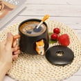 thumbnail image 4 of Linda taza de café de cerámica, taza con patrón de animales 3D para té, jugo, chocolate con leche, capuchino, mango de madera divertido y cuchara a juego, perfecta para regalos, 14 onzas, color negro, 4 of 5
