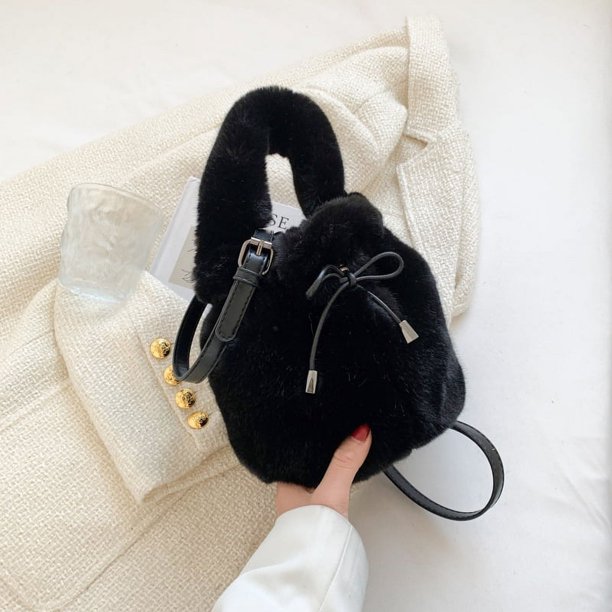Bolso de lana de visón de imitación de otoño e invierno, bolso de moda para mujer, bolso con linterna de muñeca, lindo mini