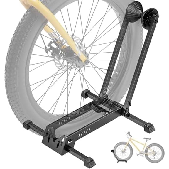 Heavy-Duty Bike Floor Stand for Max 4.5" Tire Width | 77lbs Capacity Dual-Arm Foldable Bicycle Storage Rack | 3-Level Height Adjustable | Fit 20"-29" Wheels for Road, Mountain & Fat Bikes