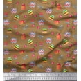 thumbnail image 1 of Soimoi Poly Georgette Fabric Cup,Kettle & Cake Slice Food Decor Fabric Printed Yard 42 Inch Wide, 1 of 1