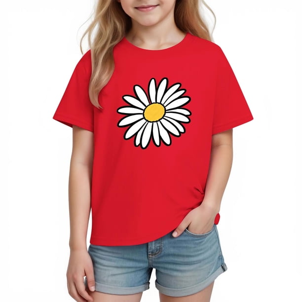 Blusas y camisas de manga corta con cuello redondo para niños y niñas, camisetas gráficas de manga corta, blusas con estampados bonitos para la temporada escolar.