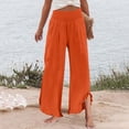 thumbnail image 5 of Linen Pants Women Wide Leg Summer Lounge Trousers Boho Flowy Palazzo Pant Fashion Beach Vacation Cotton Outfits 2026 Orange S, 5 of 7