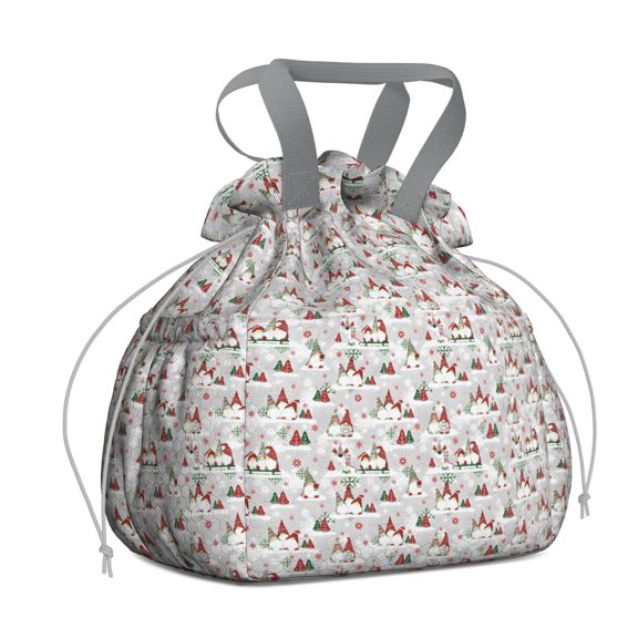 Multicolor Christmas Gnome Pattern Drawstring Lunch Bag Women - Drawstring Lunch Bag Insulated for Work Office - Stain-Resistant Large Lunchbags for Women with Multi-Pockets
