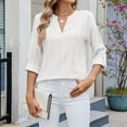 thumbnail image 4 of Women's Dressy Casual Blouses Roll Up 3/4 Sleeve V Neck Spring Tops Trendy Business Work Shirts Athletic Short Sleeve Tops for Women Pack of Long Sleeve T Shirt Women Womens Loose Tops Casual Blank, 4 of 7