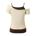 thumbnail image 4 of DHFJKG Summer T Shirts For Women Short Sleeve Fashion Asymmetrical 2 In 1 Top Casual Graphic Tee Cute Y2K Vintage Clothing Stylish Tops, 4 of 7