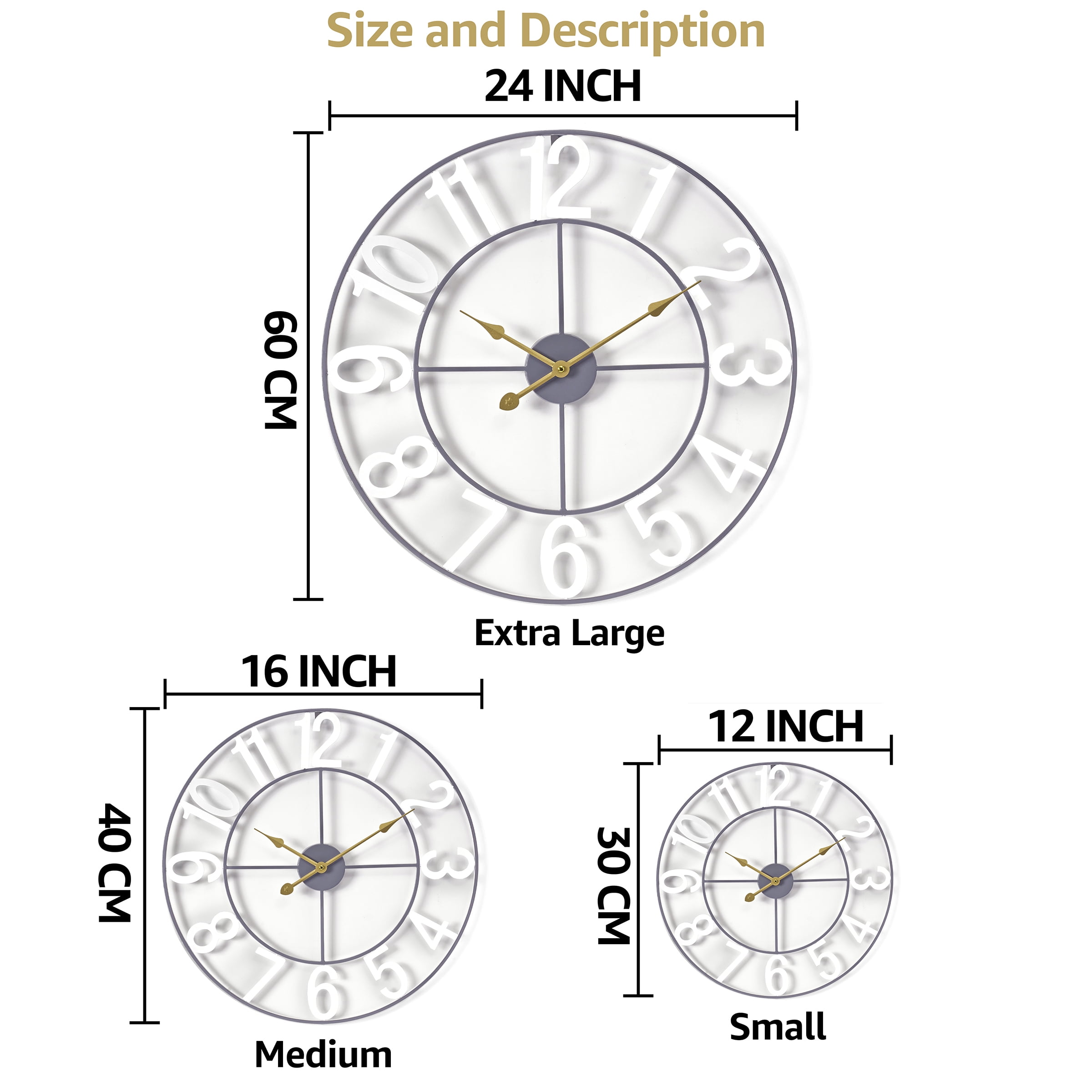 Sorbus Large Metal Numerical Wall Clock for Living Room Decor (White, 24" Diameter)