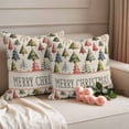 thumbnail image 2 of Christmas Outdoor Waterproof Pillow Covers, Winter Watercolor Xmas Pine Trees on Linen Decorative Square Throw Pillowcase Sofa Cushion Sham for Patio/Couch/Chair, 26"x26" 2 Pack, 2 of 8