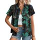 thumbnail image 2 of Top de Impresión Hawaiana de las Señoras, Moda de Manga Corta Solapa Casual Botón Blusa para las Vacaciones Y el Uso Diario, Camiseta Elástica de Verano, 2 of 6