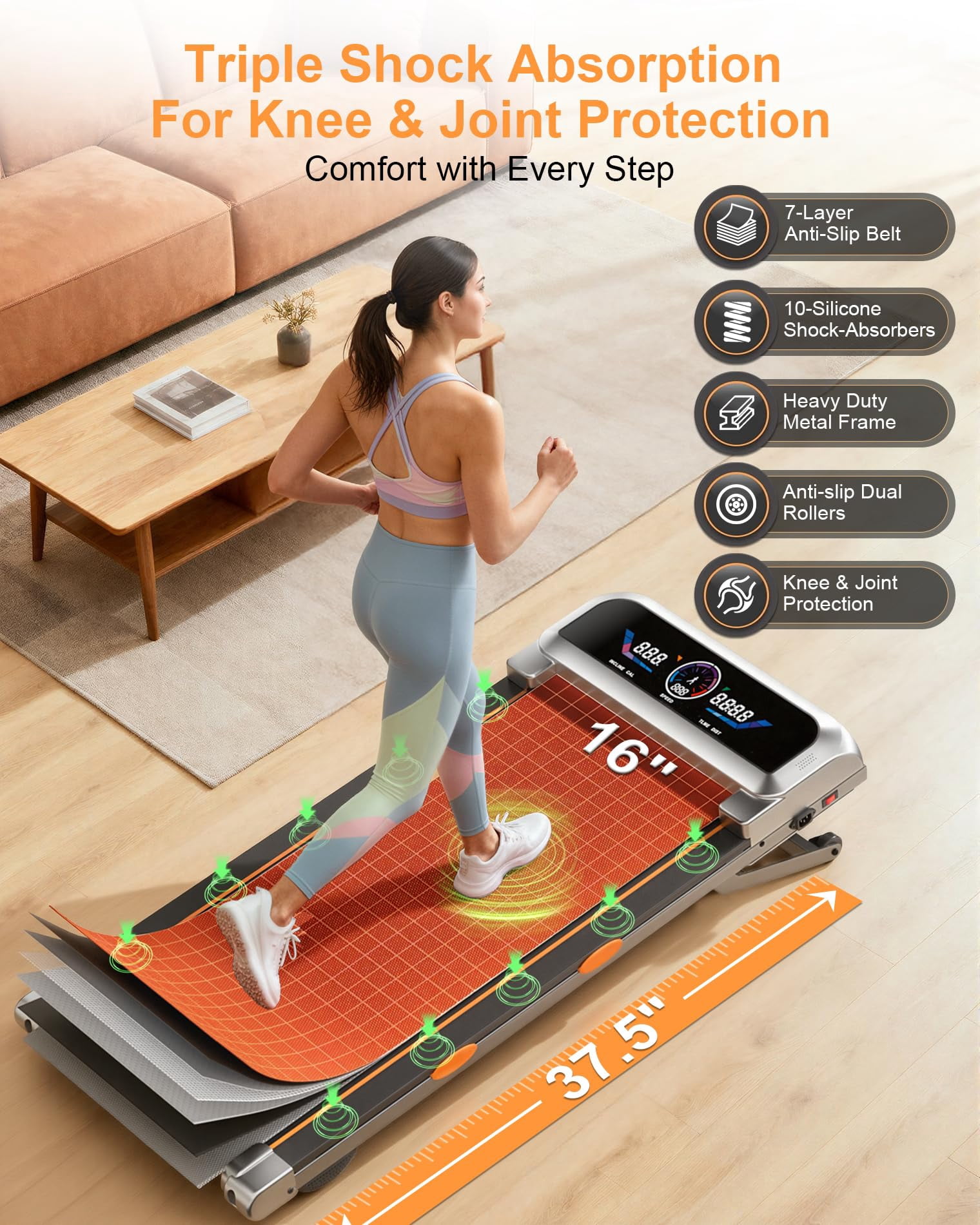 Walking Pad Treadmill with 15% 12-Level Auto Incline & UI Screen, Trisomy 3.5HP Foldable Under Desk Treadmill with Bluetooth Speaker, Portable Treadmills for Home Office 450LBS, Remote, RGB Light