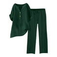 thumbnail image 2 of Oversized Tshirts for Women, Daily Casual Solid Short Sleeve V Neck Blouse and Pants Set, Green XXL, 2 of 5