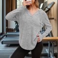 thumbnail image 5 of Womens Cozy Knit Sweaters Hoodies Ribbed V Neck Pullover Sweatshirts for Fall Outfits S-XXL 05-Gray S, 5 of 5