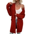 thumbnail image 2 of Women'S Autumn and Winter Long Sleeve Cardigan Sweater Cable Knit Front Button Long Coat Rust Red L, 2 of 7