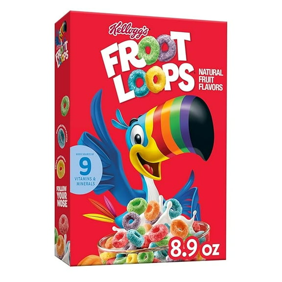 2 Pack Kellogg’s Froot Loops Breakfast Cereal, Kids Cereal, Family Breakfast, Original, 8.9oz Box (1 Box)