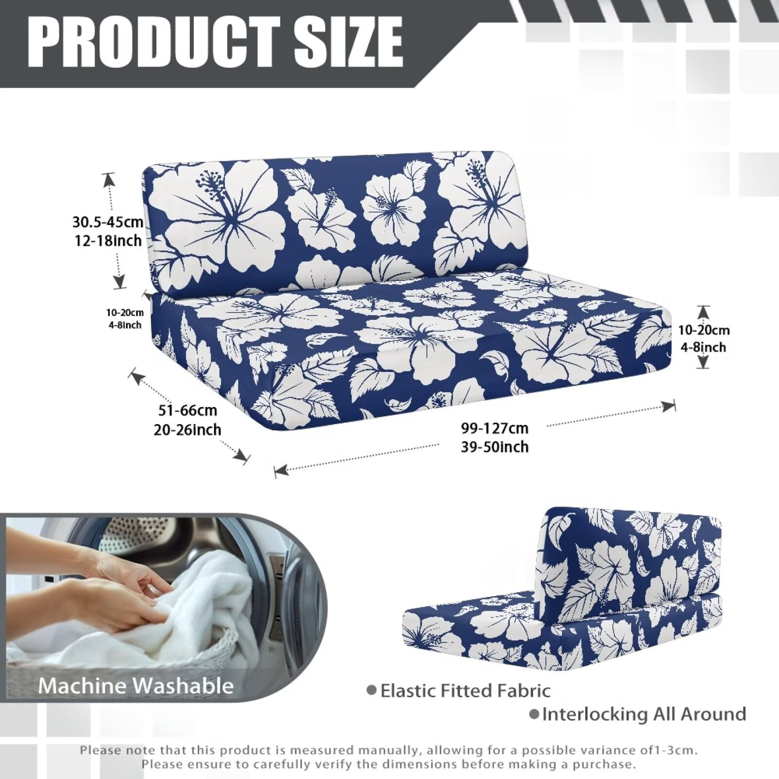 XYZCANDO Beautiful Hibiscus Pattern Geometric Pattern RV Dinette Cushion Covers Camper Accessories Universal Slip Covers for Loveseat Cushion Covers for Couches and Sofas Travel Trailer Accessories