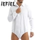 thumbnail image 2 of Camisas de cuerpo entero de color sólido para hombre, camisetas de una pieza con cuello vuelto y dobladillo, trajes de negocios informales con botones, 2 of 5