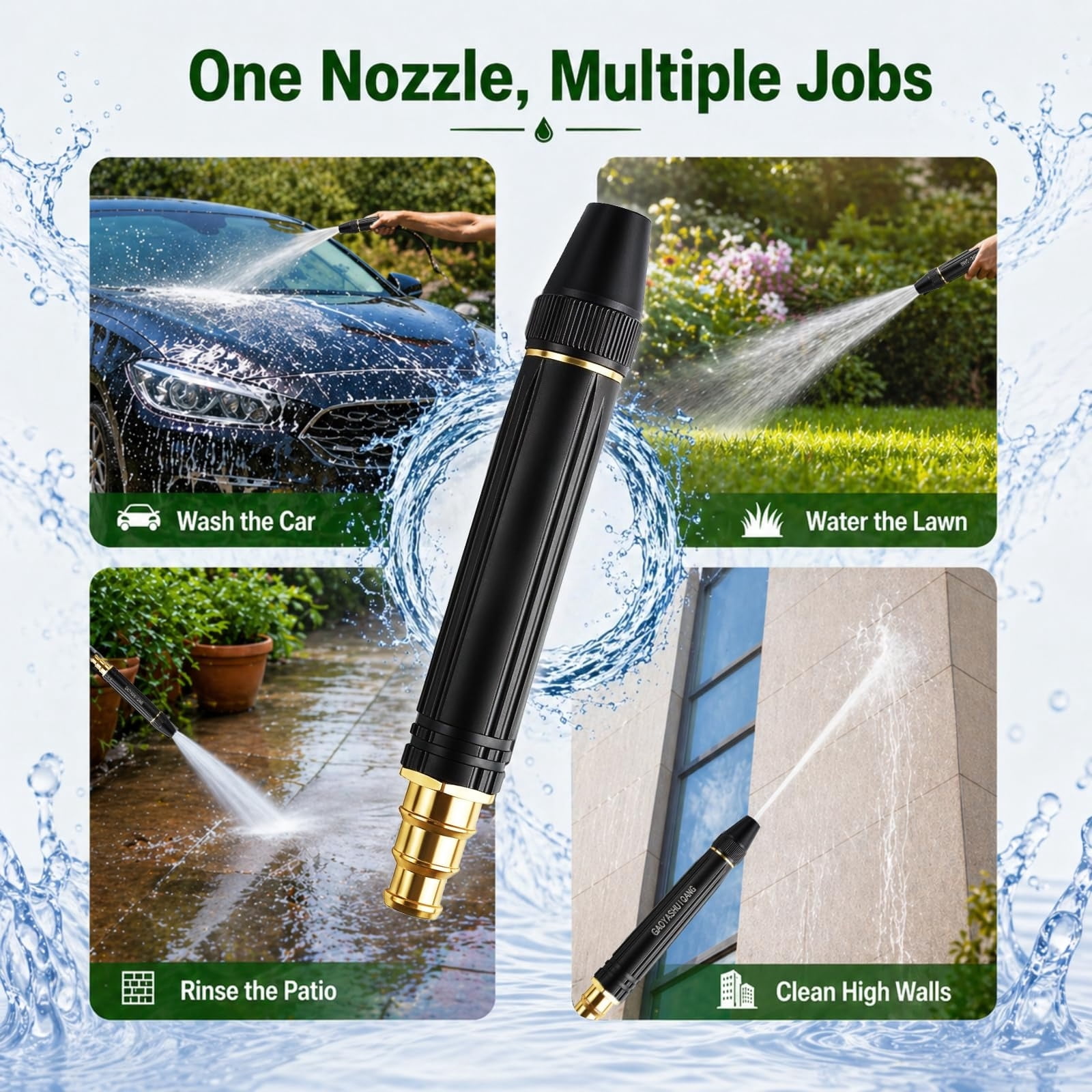 High Pressure Hose Nozzle,Heavy Duty Adjustable Twist SprayerJet Sweeper Nozzle for Watering Plants and Vegetables