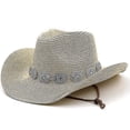 thumbnail image 3 of Nuevo Verano hombres mujeres paja hueco W Ern Cowboy sombrero elegante señora, 3 of 4