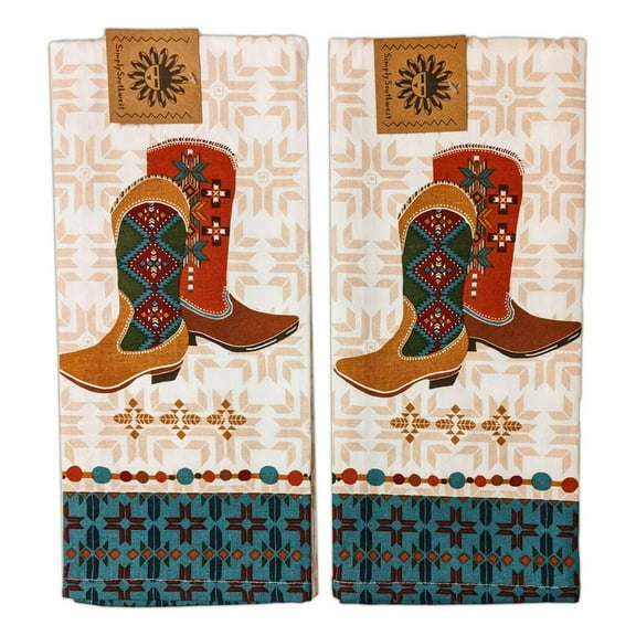 Set of 2 SOUTHWEST AT HEART Cowboy Boots Kitchen Tea Towels by Kay Dee Designs