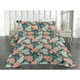 thumbnail image 2 of Ambesonne Vintage Floral Quilted Coverlet 3 Pcs, Flowers Cottagecore, King Size, Dark Teal Coral, 2 of 4