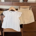 thumbnail image 3 of Cethrio Girls Cotton Outfit Sets, 2 Piece Fashion School Flutter Sleeve Kids Summer Clothing Sets Beige Size 10, 3 of 6