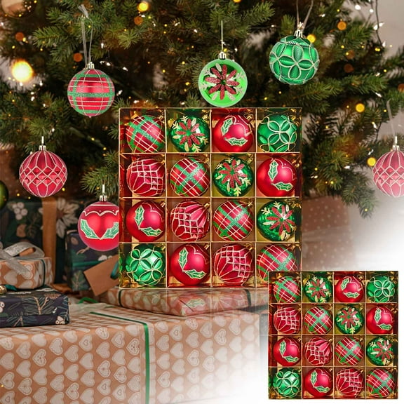 Yannianjz under $5 16 Pcs Christmas Ball Ornaments Red Green and Gold Christmas Tree Hanging Ornaments Christmas Ball Decorations Christmas Tree Pendants for Tree Xmas Holiday Party