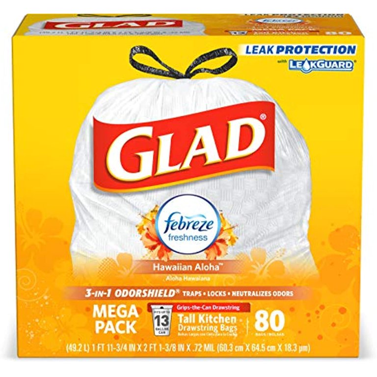 Glad® Tall Kitchen Quick-Tie® Trash Bags – OdorShield® 13 Gallon White Trash  Bag, Febreze® Fresh Clean - 72 Count, Trash Bags