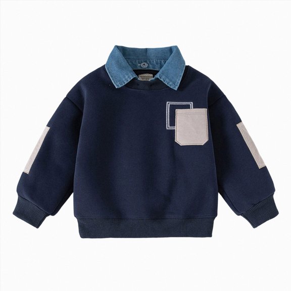 6-7 Years Little Kids Boys Sweatshirt Casual Patch Shirt Collar Pullover Sweatshirt Fashion Fall Winter Clothes For Boys 12 18 24 Months 2t 3t 4t 5t 6t 7t Toddler Kids