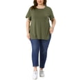 thumbnail image 2 of GRACE & GRANDEUR Agnes Orinda Women's Plus Size Easter Top Summer Short Sleeve Round Neck Side Split Hem T-Shirts 2X Army Green, 2 of 6