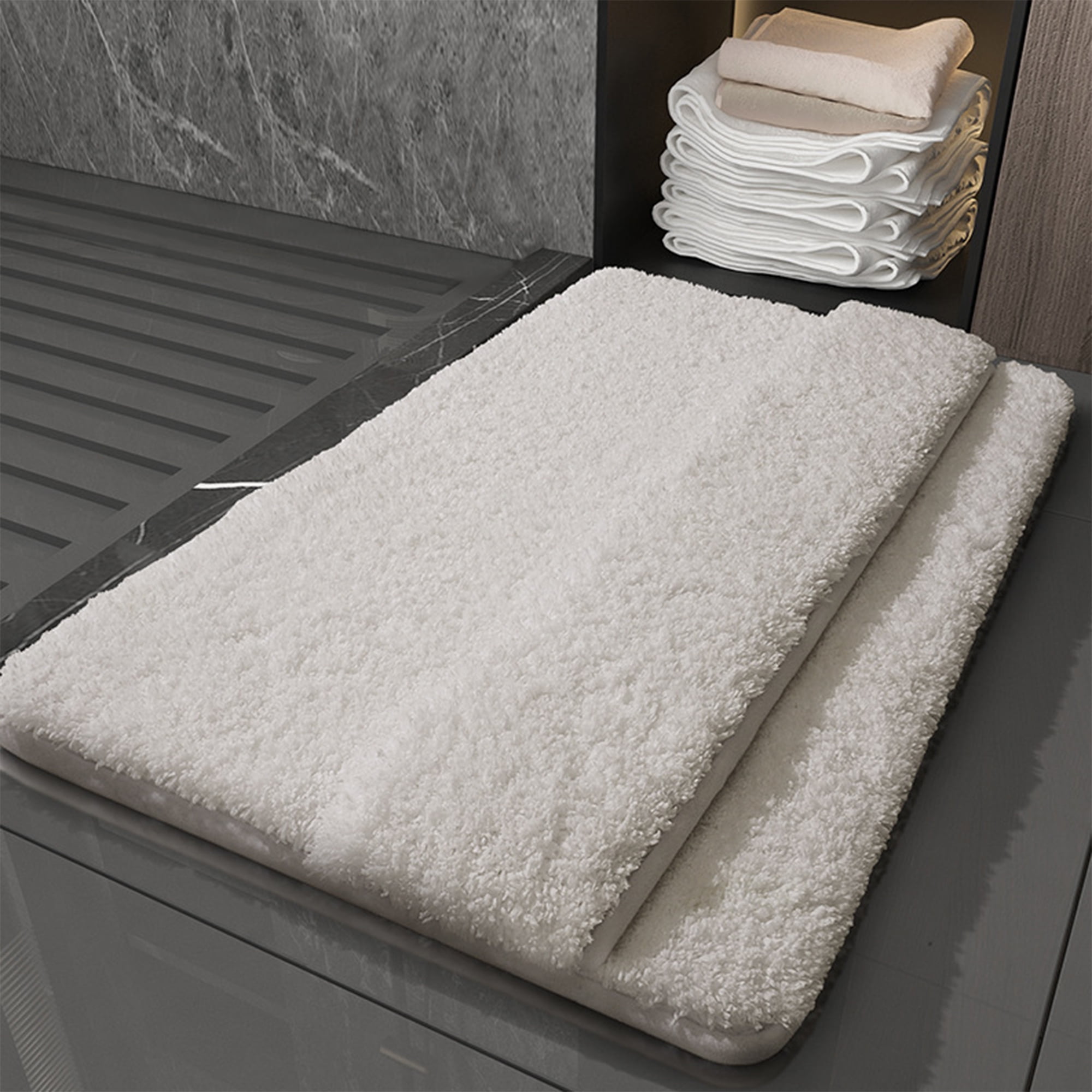 Unique Bargains Plush Shaggy Rugs Mat Absorbent Bath Rugs White 20" x 32"
