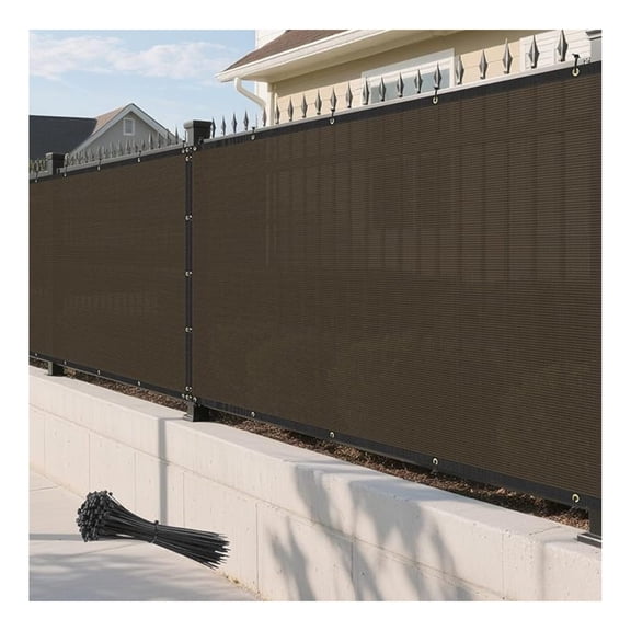 8' x 25' Brown Fence Privacy Screen Outdoor Heavy Duty Fencing Mesh Net Outside UV Blockage Windscreen Fabric Shade Cover Tarp for Wall Backyard Patio Garden, Cable Zip Ties Included